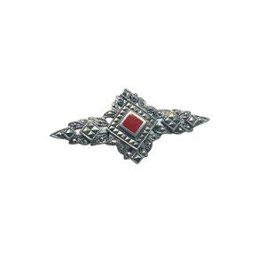 Vintage Sterling Silver and Marcasite Bar Pin Brooch Silver 925 Genuine Stones